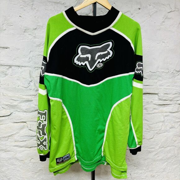Fox Racing Motocross Jersey Dirt Bike MX Green XL Made in USA Vintage Y2K - Picture 1 of 8
